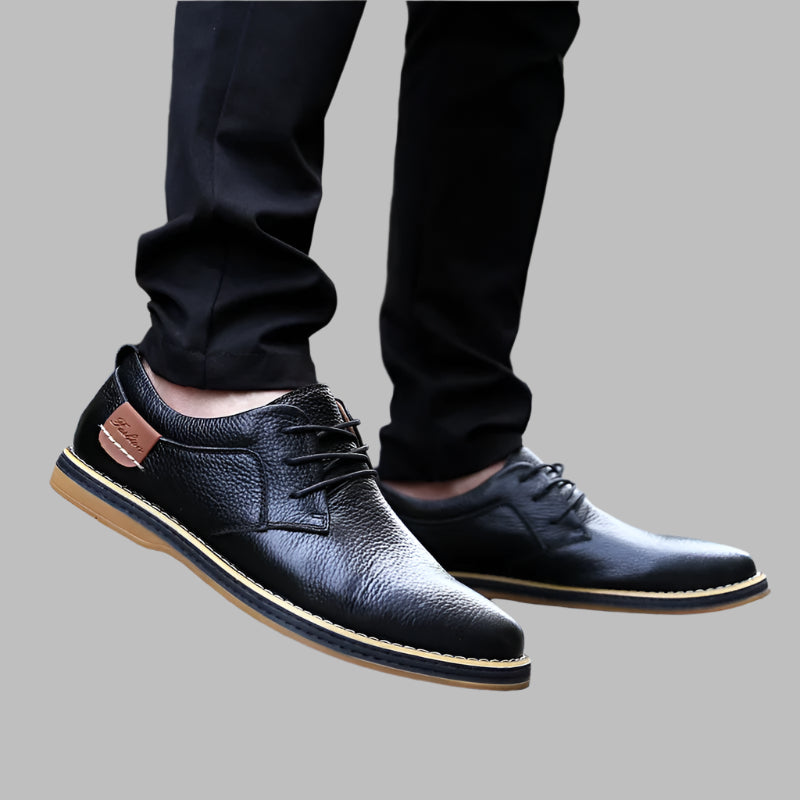 mens-black-split-leather-shoe-on-feet